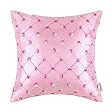 Euphoria CaliTime Pillow Cover Faux Silk Pink Ground Three-tone Diamonds Lattice Geometric Chain Embroidered 18