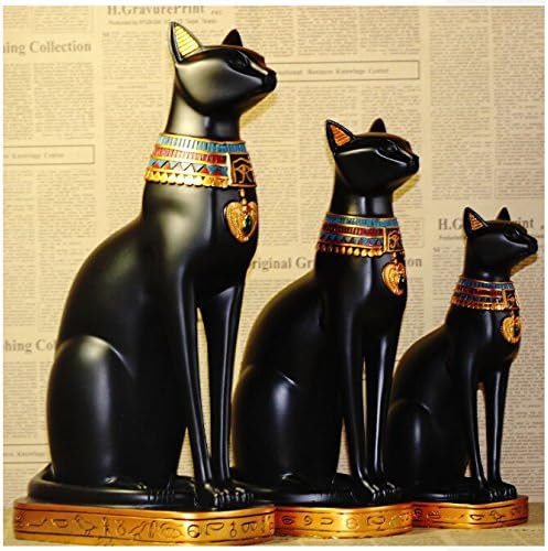 KiaoTime 9.5" Ancient Egypt Goddess Bast Cat Pharaoh Statue, Cat Sculpture for Home Decor, Black, 9.5" Tall - Image 4