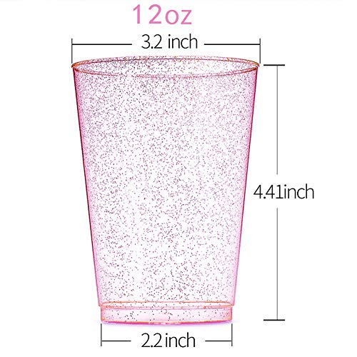 WDF 100pcs 12OZ Rose Gold Cups,Disposable Rose Gold Glitter Plastic Cups-Premium Wedding Pink Cups-P - //coolthings.us