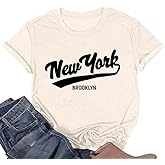 Retro New York Brooklyn Graphic Shirt Women Short Sleeve Blouse Casual Chic Tee