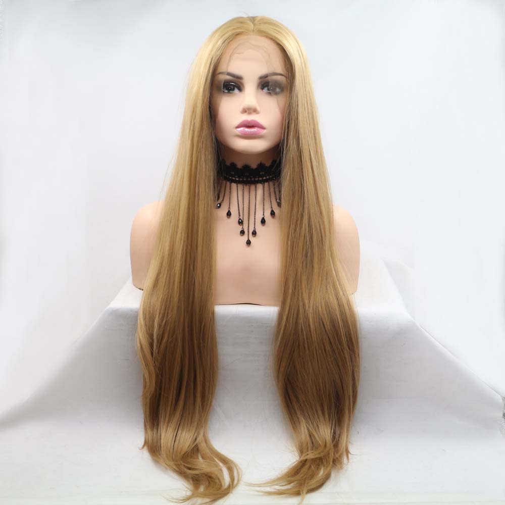 Xiweiya Wig Long Silky Straight Pink Hair For Women Wigs Syntehtic Baby Pink Lace Front Wig Heat Resistat Fiber Long Hair Wig Middl Part Cosplay (dark blonde)