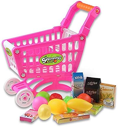 Kids Supermarket Shopping Cart, Mini Shopping Trolley Supermarket Plastic Pretend Play Toy Set