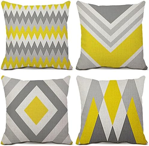 4 pcs Square Bird Decorative Throw Pillow Case Cotton Linen Yellow Cushion Cover Sofa Home Pillow Cover 20x20 Inch