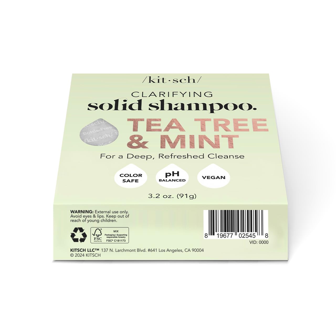 Kitsch Tea Tree & Mint Shampoo Bar - Anti Dandruff Shampoo for Itchy Scalp and All Hair Types - Natural Hair Shampoo Bar with Mint - Vegan Hair Care, Paraben & Sulfate Free, Made in USA - 3.2oz