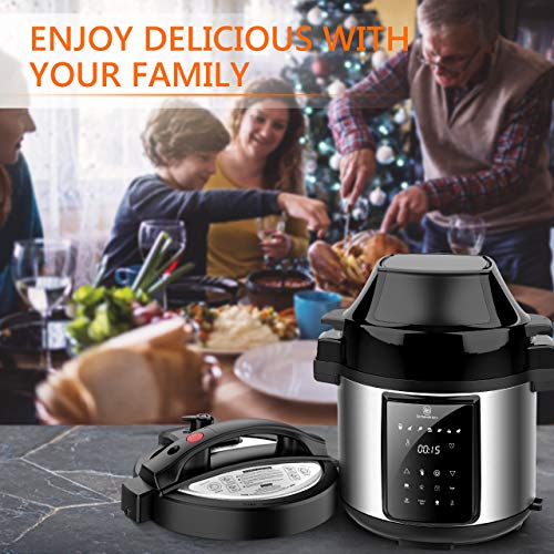 6.5Qt Pressure Cooker and Air Fryer Combos, 1500W Pressure, Steamer Cooker, Air Fryer All-in-One Multi-Cooker with LED Touchscreen Display, 3-Qt Air Fry Basket, Pressure & Crisper Lid, Free Recipe Book - Thumbnail 6