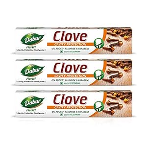 Dabur Herb’l Clove 600g (200g x 3, Pack of 3) – Cavity Protection Toothpaste with No added Fluoride and Parabens