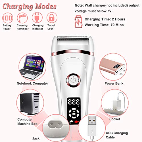 Electric Razor for Women, ISTON Rechargeable Wet and Dry Painless Lady Shaver Body Hair Remover for Face Legs Underarms and Bikini Trimmer Cordless Waterproof Hair Shaver with LED Battery Life Display - Thumbnail 6