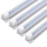 8FT LED Shop Light Fixture, 72w 7200 Lumens 6000K Cool White,High Output Tube Light, Double Sided V Shape T8 Integrated 8 Foot Led Bulbs for Cooler, Garage, Warehouse, Clear Cover (4-Pack)