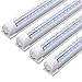 8FT LED Shop Light Fixture, 72w 7200 Lumens 6000K Cool White,High Output Tube Light, Double Sided V Shape T8 Integrated 8 Foot Led Bulbs for Cooler, Garage, Warehouse, Clear Cover (4-Pack) primary