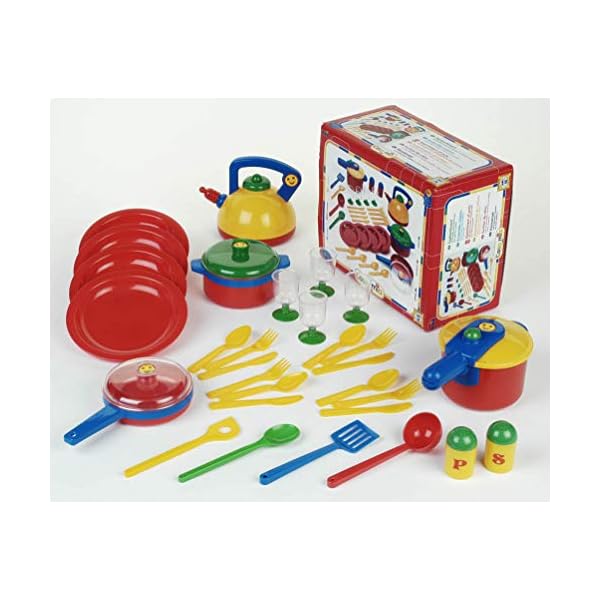 Theo Klein 9194 Emma's Kitchen großes Topfset|Buntes, robustes Geschirr|Mit Schnellkochtopf, Kochlöffel, Pfanne und vielem mehr|Verpackungsmaße: 29,5cmx14,75cmx24cm|Spielzeug für Kinder ab 2 Jahren – Bild 3
