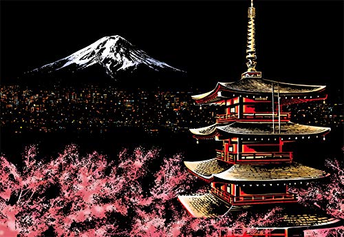 XiaoXT Scratch Art Paper Rainbow Painting Sketch Pad DIY Night View Scratchboard for Adults and Kids - 2 Packs, 16 X 11.2 Inches (Mount Fuji+Taj Mahal)