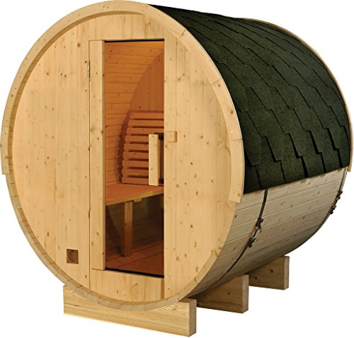 Finnish Finland Pine Wood 6' Foot Outdoor Barrel Sauna Spa, 4 Person, with 6KW Wet or Dry Heater and Lava Rocks