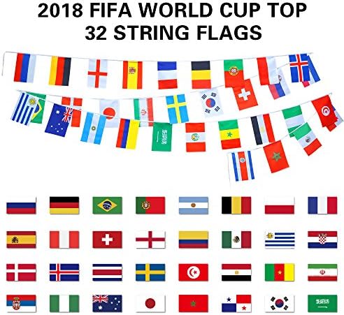FishMM 2018 FIFA World Cup Top 32 String Flag Banners, International Flag Bunting, for Bar Party Decorations (32 Countries Flags)