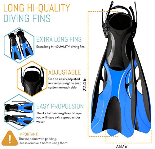 cozia design Snorkel Set with Foldable Snorkel MASK - Swim FINS Included - Premium Set Ocean View 180 Full Face Snorkel Mask with Go Pro Mount - Foldable Tube and Flippers - Thumbnail 4