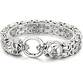 Klapgo Men's Gothic Skull and Wolf Chain Bracelet - 316L Stainless Steel Bracelet for Men, Vintage Mens Wolf Head Jewelry with Flannel Pouch, Gift for Him, Ideal for Father's Day