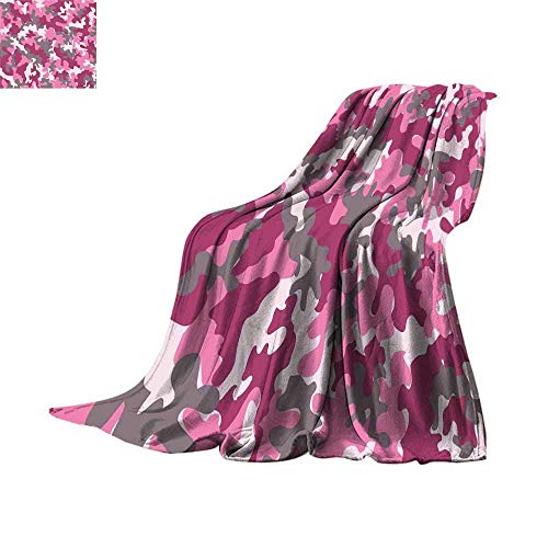 ALLMILL Camo Warm Blanket Cute Sweet Pattern in Pink Tones Feminine Design Girlish Vibrant Artistic Blanket for Sofa Couch Bed Magenta Hot Pink Grey Throw Blanket 70"x50"