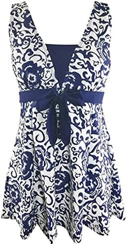 SYBKNSTW Women's Plus Size M-4XL Flower Tankini Swimsuit One Piece Skirtini Cover Up Bikini Dark BlueXL