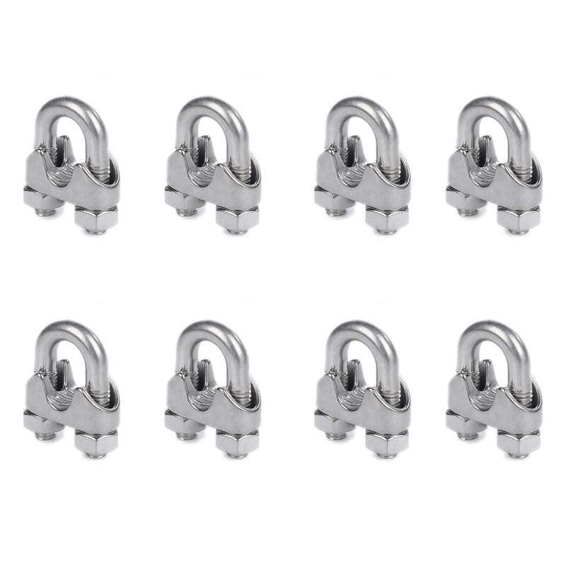 8Pcs Stainless Steel Wire Rope,M8 Cable Clamp,Adjustable Wire Clamps,for Wire Rope Fixed