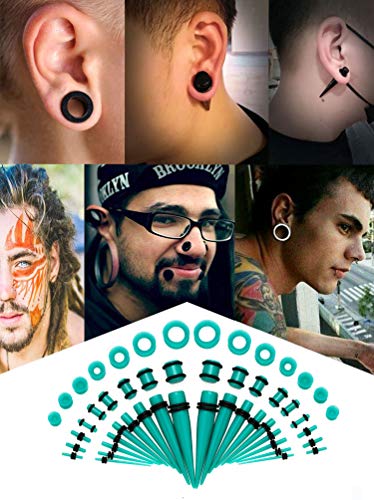 JDXN Acrylic Ear Stretching Kit Tapers Plugs Silicone Tunnels Gauges Expander 14G-00G Jewelry 50 Pieces Set (Light Blue)