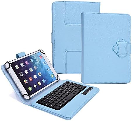Tsmine Nextbook Ares 10.1" Tablet Wireless Keyboard Case - Universal 2-in-1 Detachable Wireless keyboard [QWERTY] w/Folio Leather Case Stand Cover [NOT include Tablet], Light Blue
