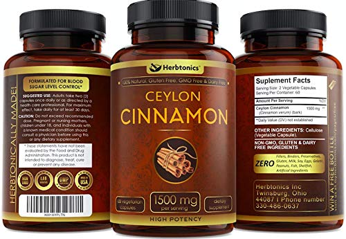 Ceylon Cinnamon Capsules 1500 mg 120 Capsules, True Ceylon Cinnamon, Blood Sugar Levels Support Supplement - Sri Lanka Cinnamon Ceylon Powder Joint Support, Anti-inflammatory - Thumbnail 3