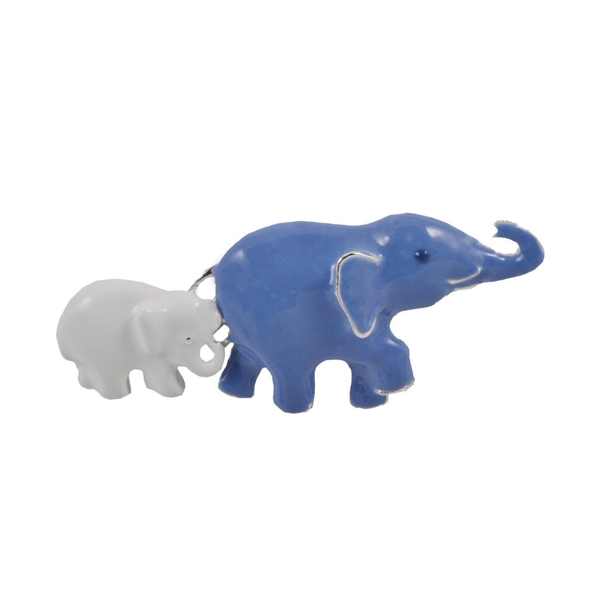 Elephant Baby Pin Blue White Enamel Brass Brooch