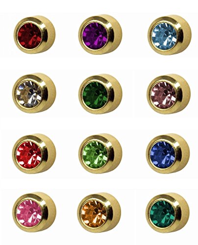 12 Pairs of Studex Ear Piercing Birthstones Gold Plated Stud Earrings Large 5mm Bezel Setting