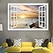 3D Wall Decal Ocean Vinyl Stickers for Kitchen Wall Decor Creative Window View Sunrise Sea Wave Murals Art Removable Wallpaper Stick and Peel - 32