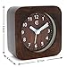JCC Arabic Numerals Square Nature Wood Non Ticking Sweep Analog Quartz Bedside Desk Alarm Clock with Ascending Louder Alarm, Snooze and Night Light Feature, Battery Operated (Brown Wood)