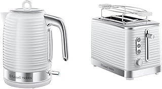 Russell Hobbs 24360-70 Wasserkocher Inspire White, 2400 Watt, 1.7l, Schnellkochfunktion, energiesparend, hochwertiger, strukturierter Hochglanz-Kunststoff, weiss & Hobbs 24370-56 Toaster Inspire White