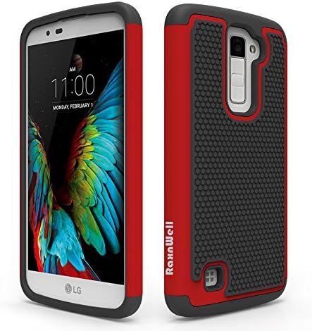 LG K10 / Premier LTE Case,[K430/K420/K410],RaxnWell [Anti Slipping][2-Piece style] Soft Silicone Rubber Hybrid Armor Shockproof Protective Case Cover For LG K10 (Red)