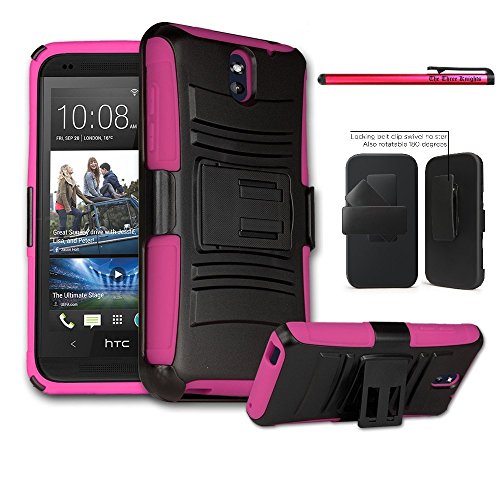 HTC Desire 610 Case, The3Knights[TM] Armor Hybrid Holster Kickstand Phone Case Cover + The3Knights[TM] Classic Stylus Pen (PINK)