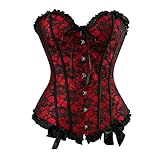 Zhitunemi Women's Lace Through Top Floral Overbust Corset Waist Cincher Bustier Large Red