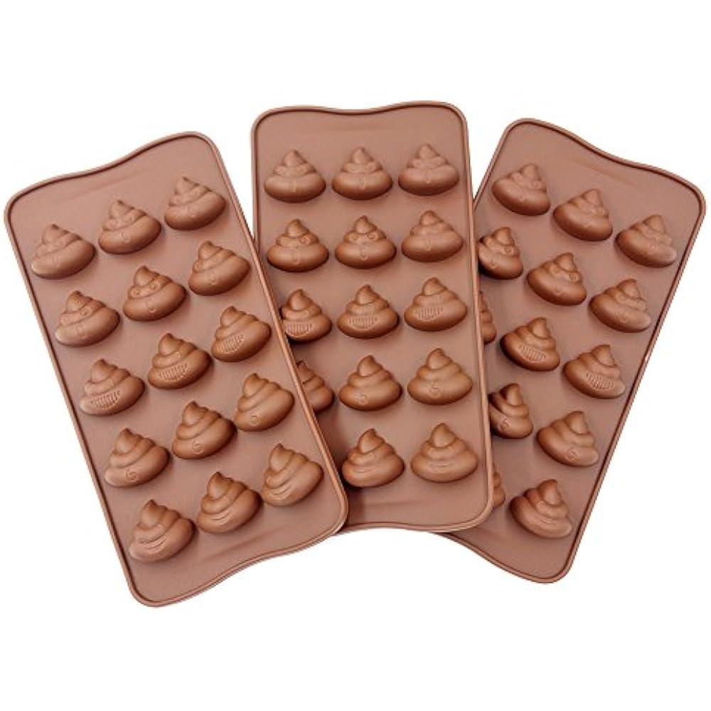 3pc Cute Funny Poop Emoji Candy Molds, Chocolate Silicone Soap Baking