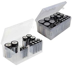 Massca Battery Storage Box Organizer Pack of 2 Cases. Stores AAA, AA, C and D Size. Holds up to 34 Batteries per Pack