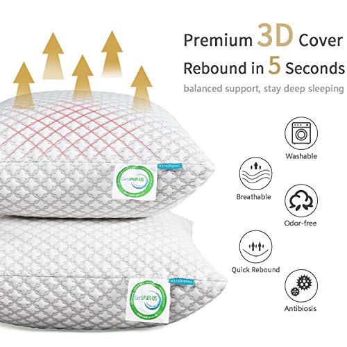 KUNPENG Shredded Memory Foam Bed Pillows for Sleeping - Cooling Pillow Hypoallergenic with Premium Washable Cover for Back Stomach Side Sleepers Firm Soft Adjustable - CertiPUR-US - Queen - Thumbnail 5