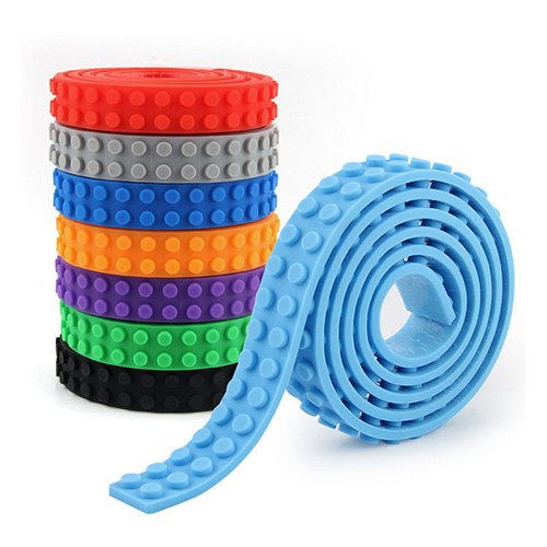 Burt's Brick Tape - Self Adhesive Reusable Lego Tape - 10 Pack Assorted Colors - 1 Meter/ Roll - Ideal For All Major Building Block Toys