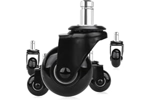 8T8 Replacement Chair Caster Wheels 2'', Heavy Duty Wheels with Plug-in Stem 7/16''X7/8'',Quiet & Smooth Rolling, No Chair Mat Needed, Safe for Hardwood Carpet Tile Floors,Set of 5 (Black, 2 inch)