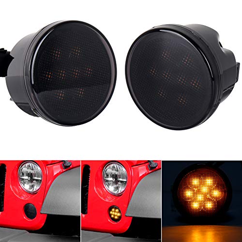 Jeep Turn Signal Lights Amber with Smoke Lens Replace Front Grill Indicator Signal Parking Light for Jeep Wrangler JK JKU 2007-2017
