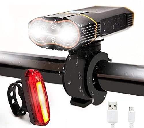 HOSYO USB Rechargeable Bike Light Set Bicycle Light 6 Modes Safety Tail Light & Mount, Waterproof, Durable & Easy to Install & Remove for All Bike Safe Outdoor Cycling