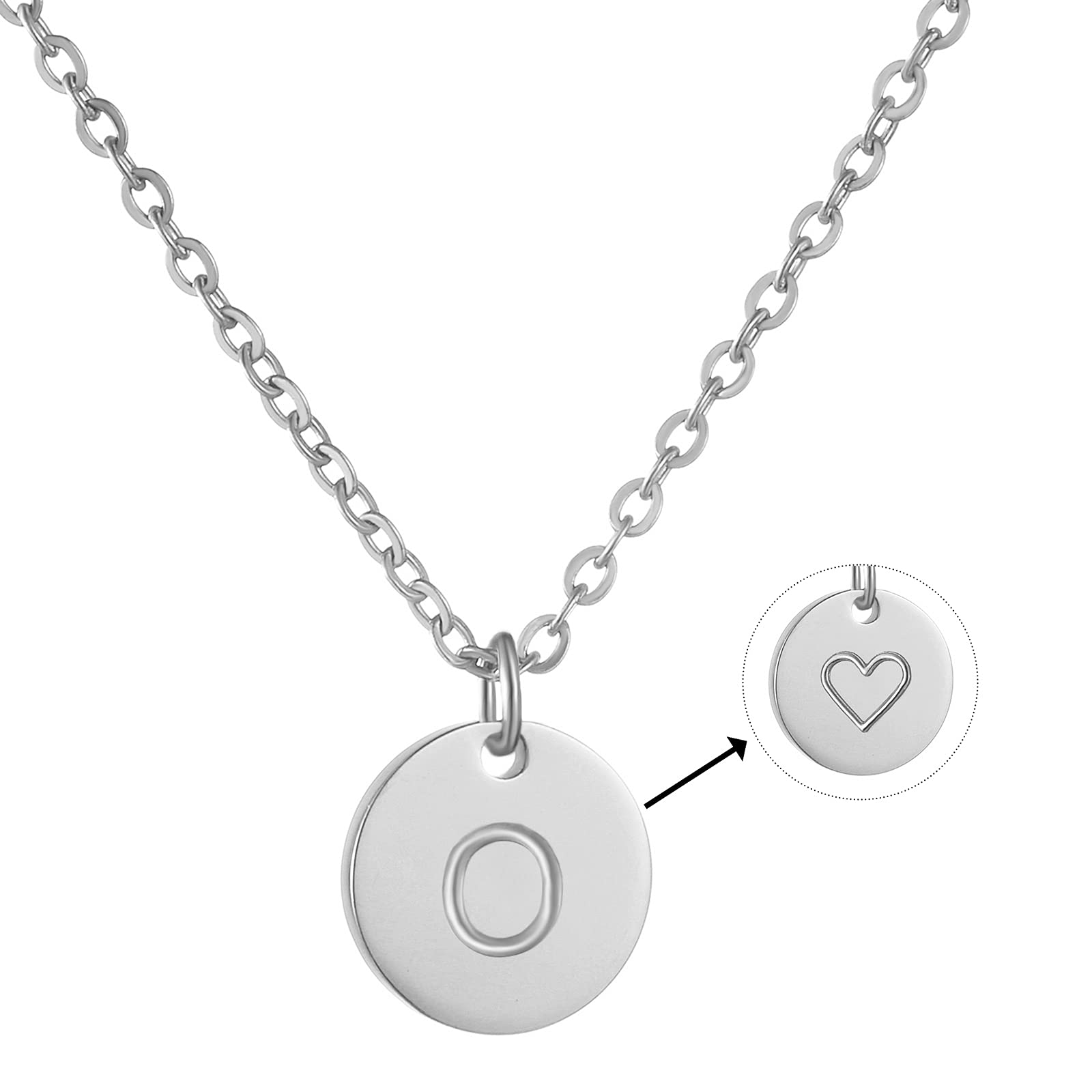 AFSTALR Initial Letter Necklace for Women Round Pendant with O Heart Necklace Personalized Birthday Jewellery Gifts Silver