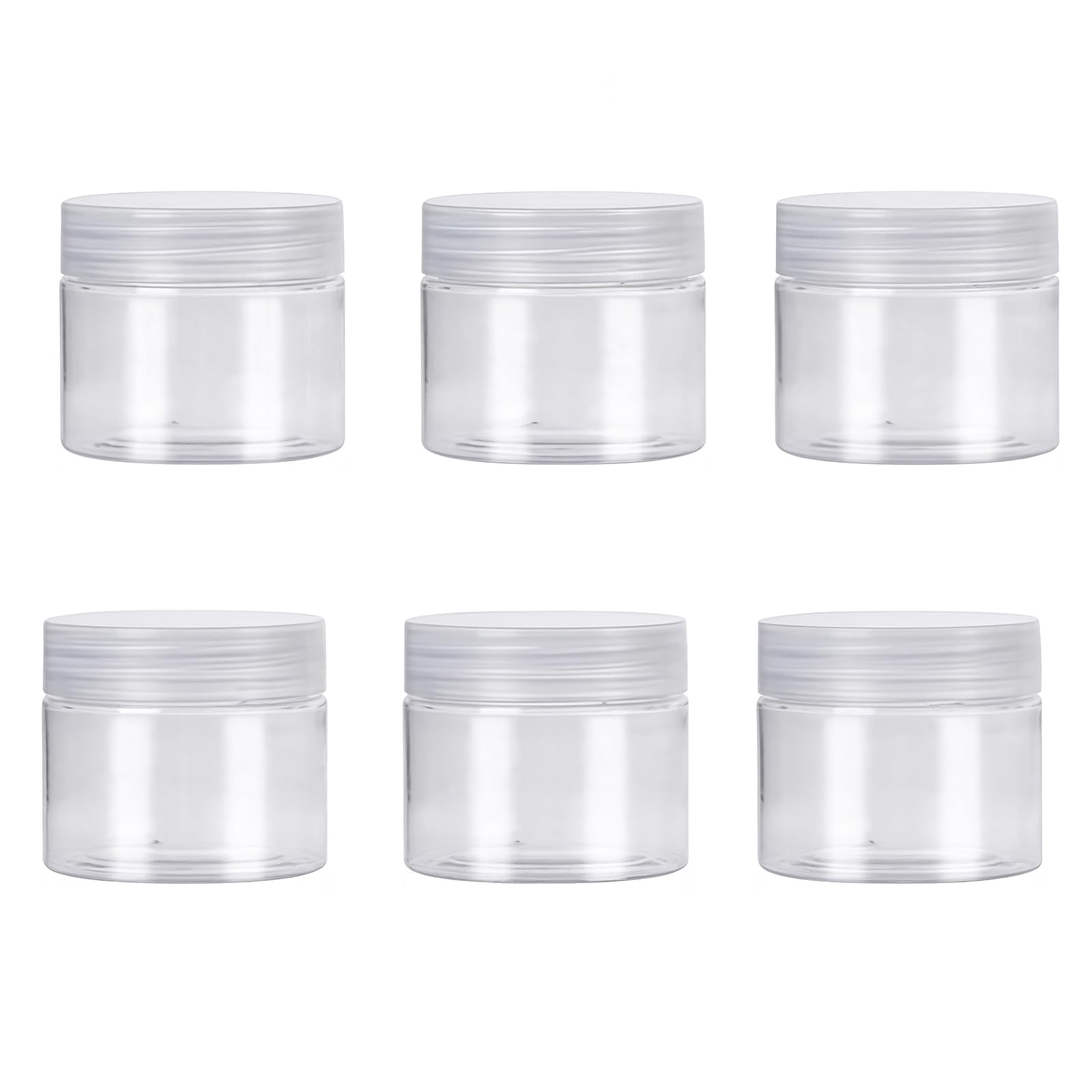 6PCS 200ML 1OZ Empty Refillable Transparent Plastic Cream Bottle with Clear Screw Lid Portable Cosmetic Make Up Sample Storage Container Jar Holder for Mask Lotion Lip Balm Eye Cream