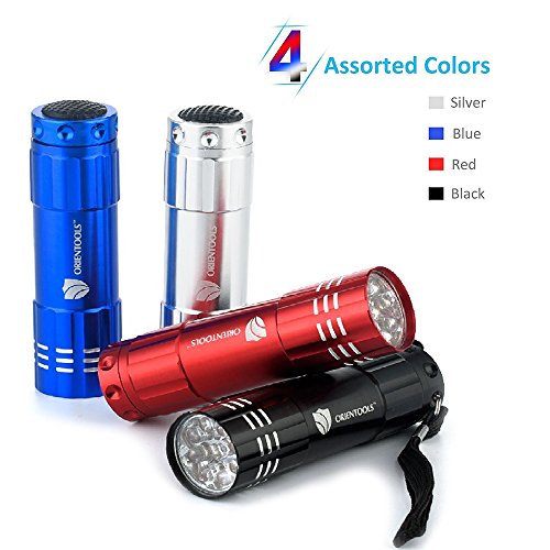 ORIENTOOLS 9 LED / 35 lumens Aluminum Mini Flashlight Set (4-Pack) with Lanyard, and Assorted Colors, perfect for Camping, Hiking, Hunting, Backpacking, Fishing and Emergency usage etc.