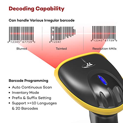 TaoTronics Barcode Scanner, 2.4Ghz Wireless & Wired Barcode Scanner, 2 in 1 USB Bar Code Reader