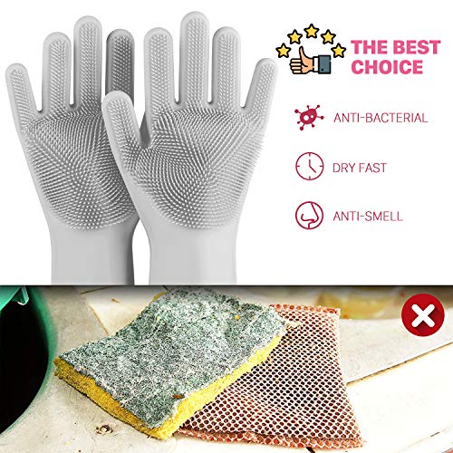 image for NIROLLE Reusable Silicone Dishwashing Gloves, Pair of Rubber Scrubbing