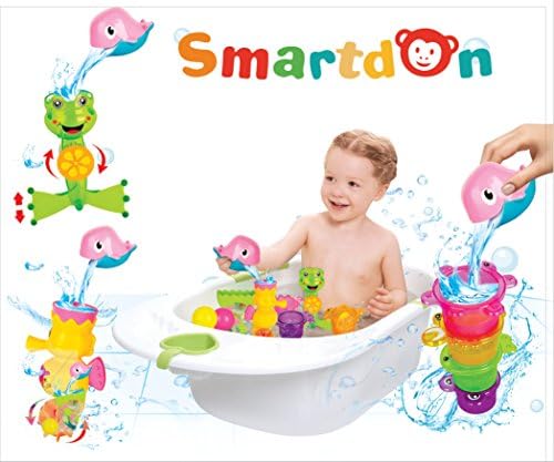 SmartDon Animal Bath Toy Gift Set for Toddlers – Interactive Waterfall Seahorse Gears, Frog Spray Squirter, Pouring Scoop, Stacking Cup Water Toys for Babies