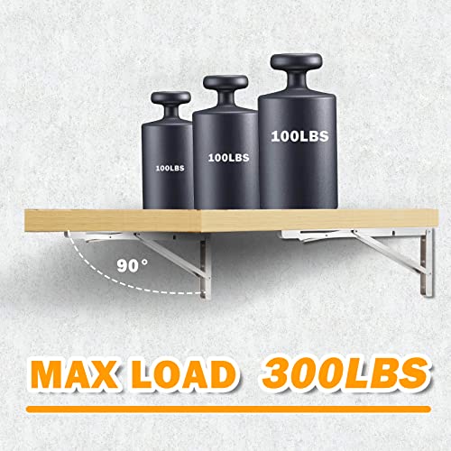 YOC Folding Shelf Brackets 16 Inches, Folding Table Hinge, Stainless Steel, Collapsible Wall Mount DIY Bracket for Work Bench Table, Max Load 330 Lb, Pack of 2 with Screws