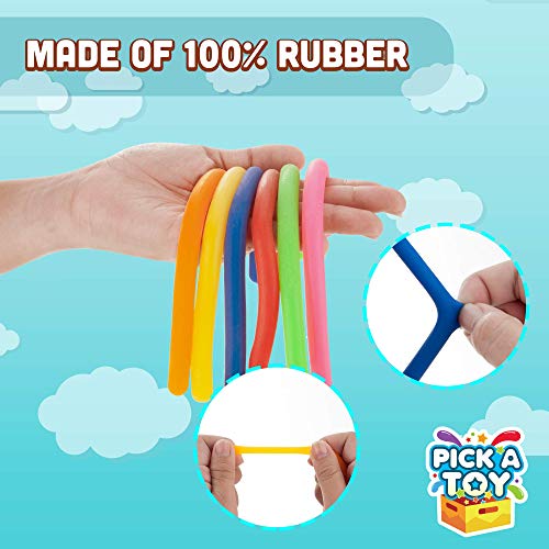 Pick A Toy Stretchy String Fidget Sensory Toys (6-Pack) Thin, Super Colorful, and Latex-Free | Pull, Stretch, Wrap, and Squeeze | Help Relieve Stress, Find Focus, Promote Calm