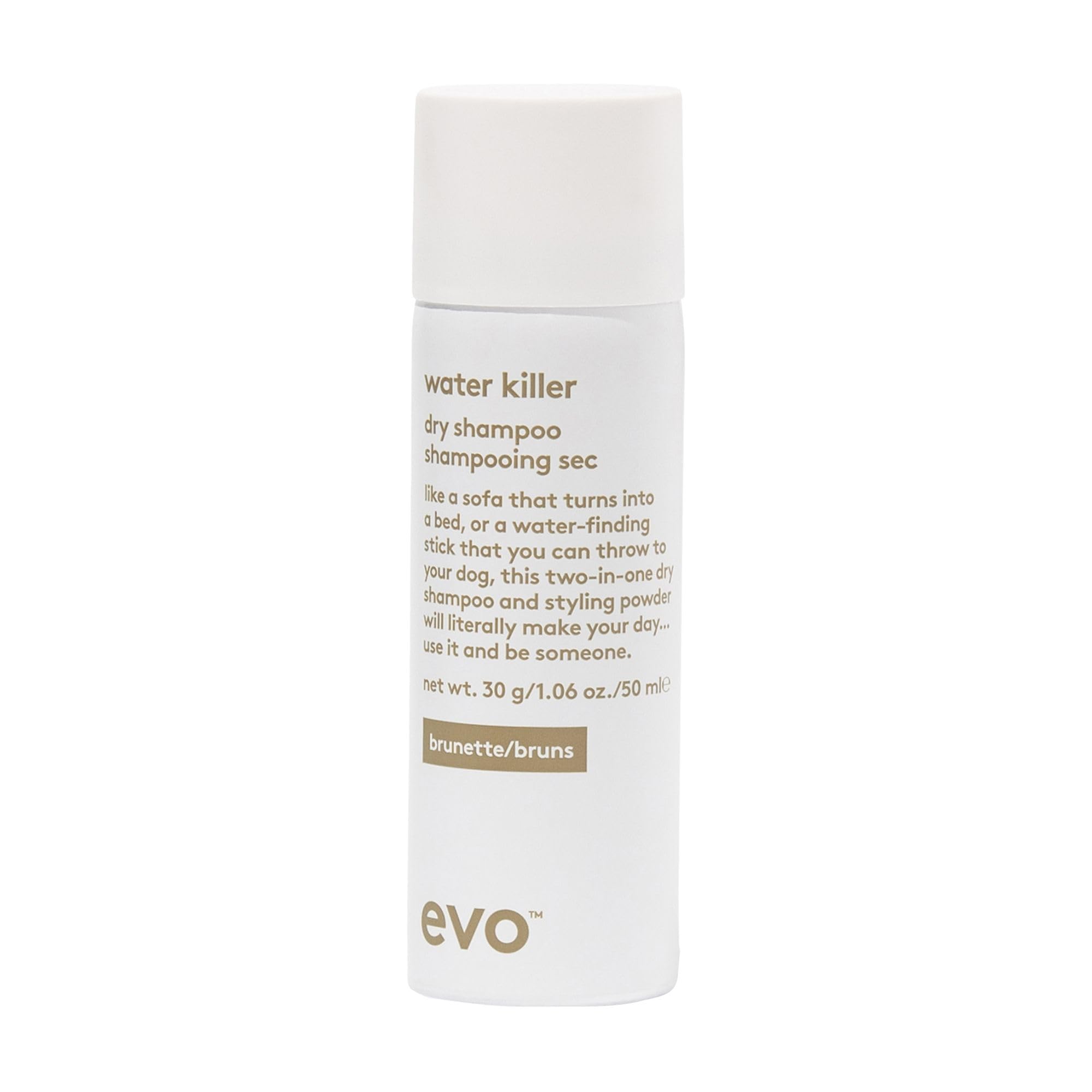 Evo Water Killer Dry Shampoo Brunette - Travel Size 2-In-1 Dry Shampoo & Styling Spray, Refresh Hair, Replace Excess Oil with Volume & Texture - 50ml