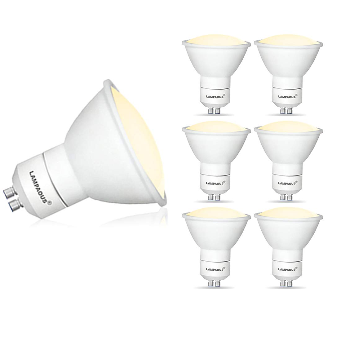 Lampaous 5W LED GU10 Bulb Warm White Gu10 LED Lights, 450lm Super Bright 50W Halogen GU10 Lamp Replacement, Soft White with Frosted Glass Diffuser, Protect The Eyes for Family with Children, 6Pack